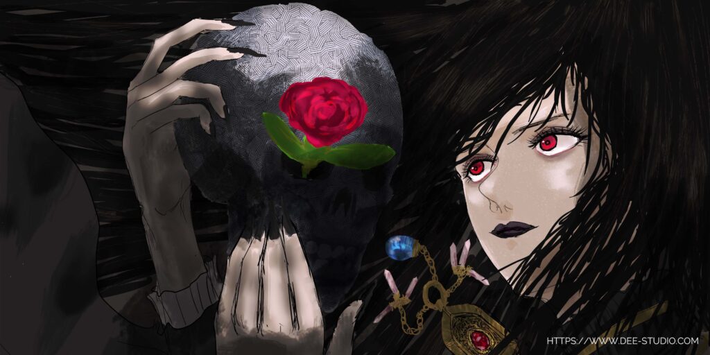 イラスト・黒の女王と薔薇 Thumbnail